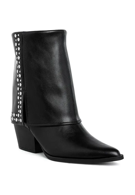 In the Moment- Stud Embellished Fold-over Ankle Boot