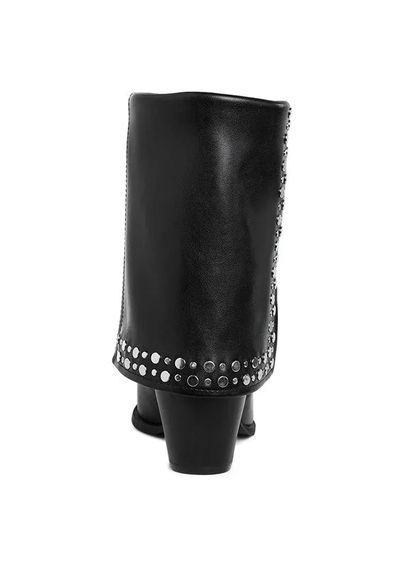 In the Moment- Stud Embellished Fold-over Ankle Boot