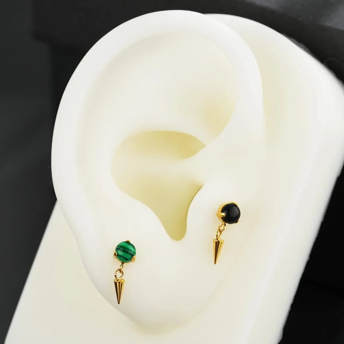 Internally Threaded Spike Dangle Stone Top Cartilage Stud