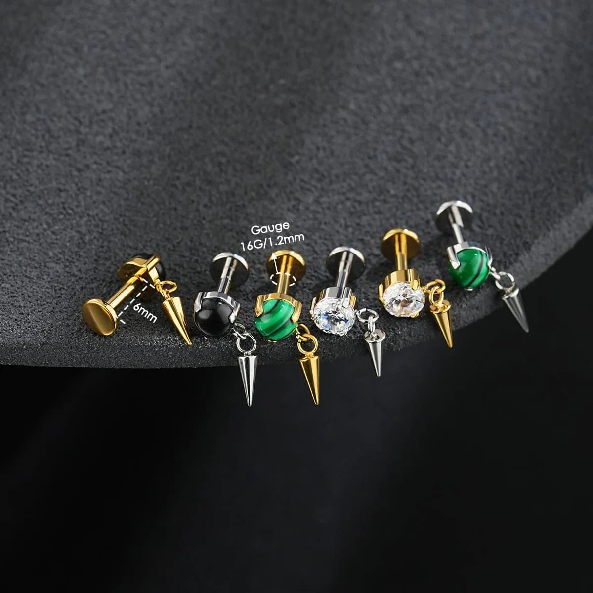 Internally Threaded Spike Dangle Stone Top Cartilage Stud