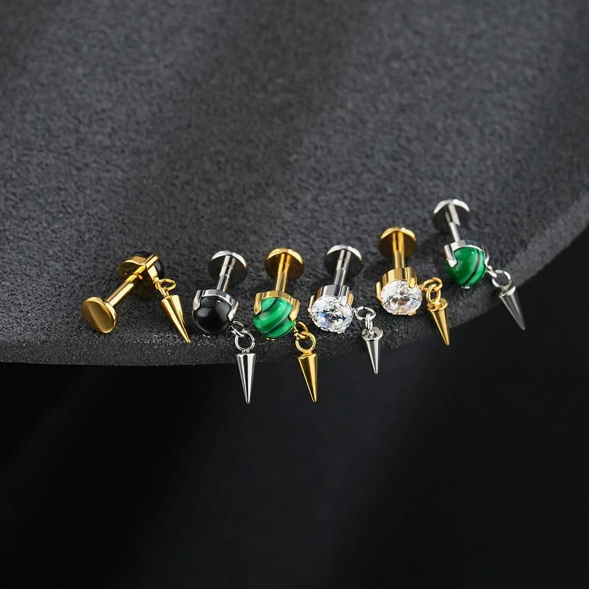 Internally Threaded Spike Dangle Stone Top Cartilage Stud