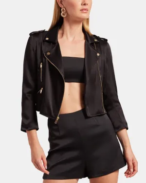 KASSANDRA SATIN MOTO IN BLACK
