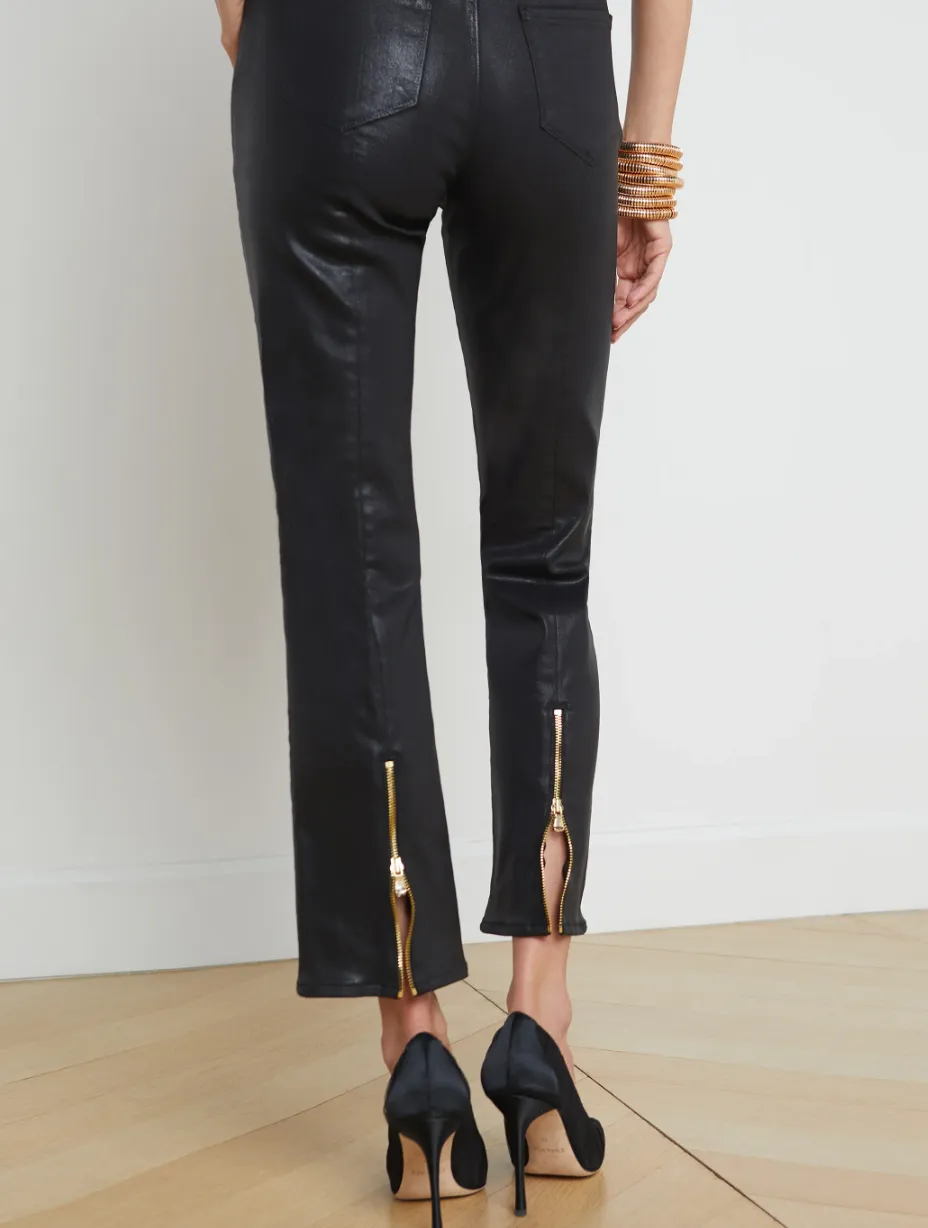 L'Agence - Ginny Coated Denim Straight Leg Jean - Noir Coated