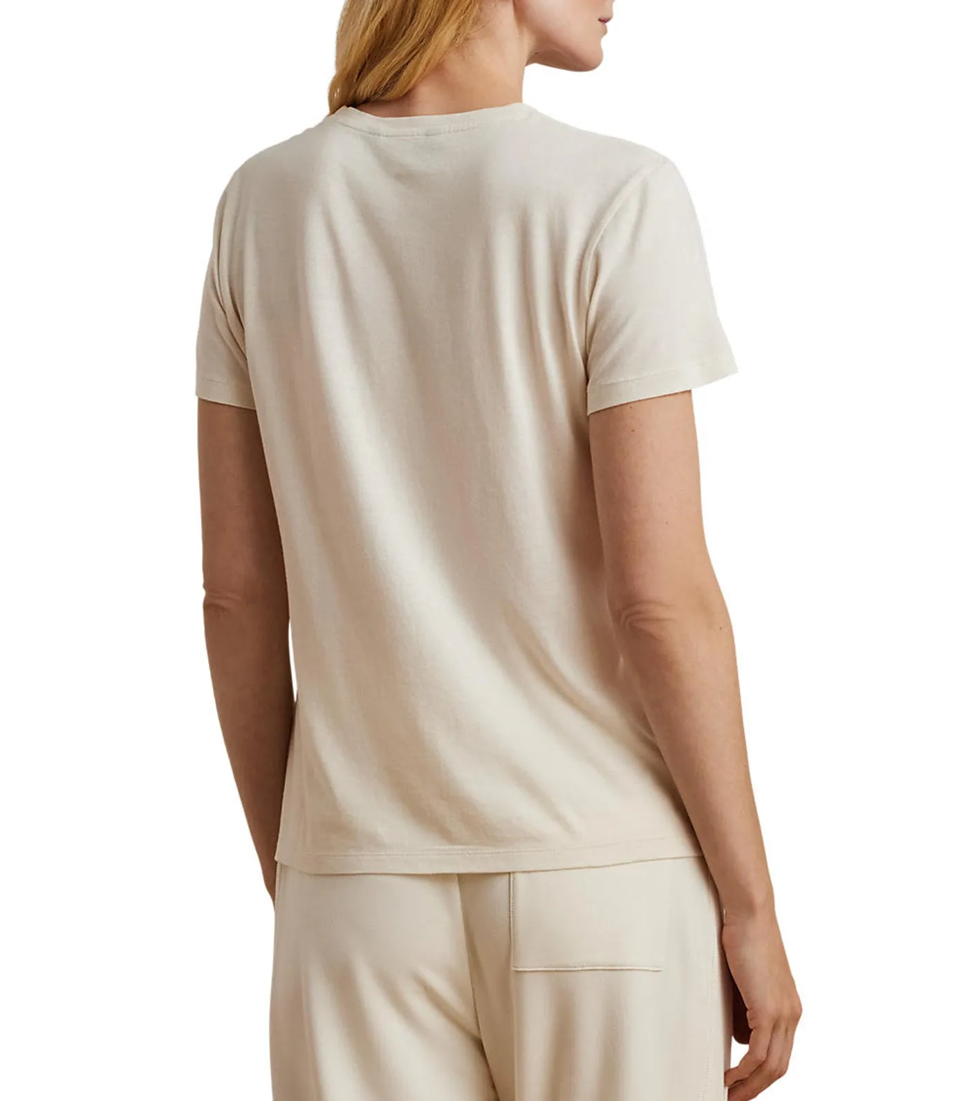 Lauren Studded-Logo Cotton-Blend Jersey Tee Mascarpone Cream