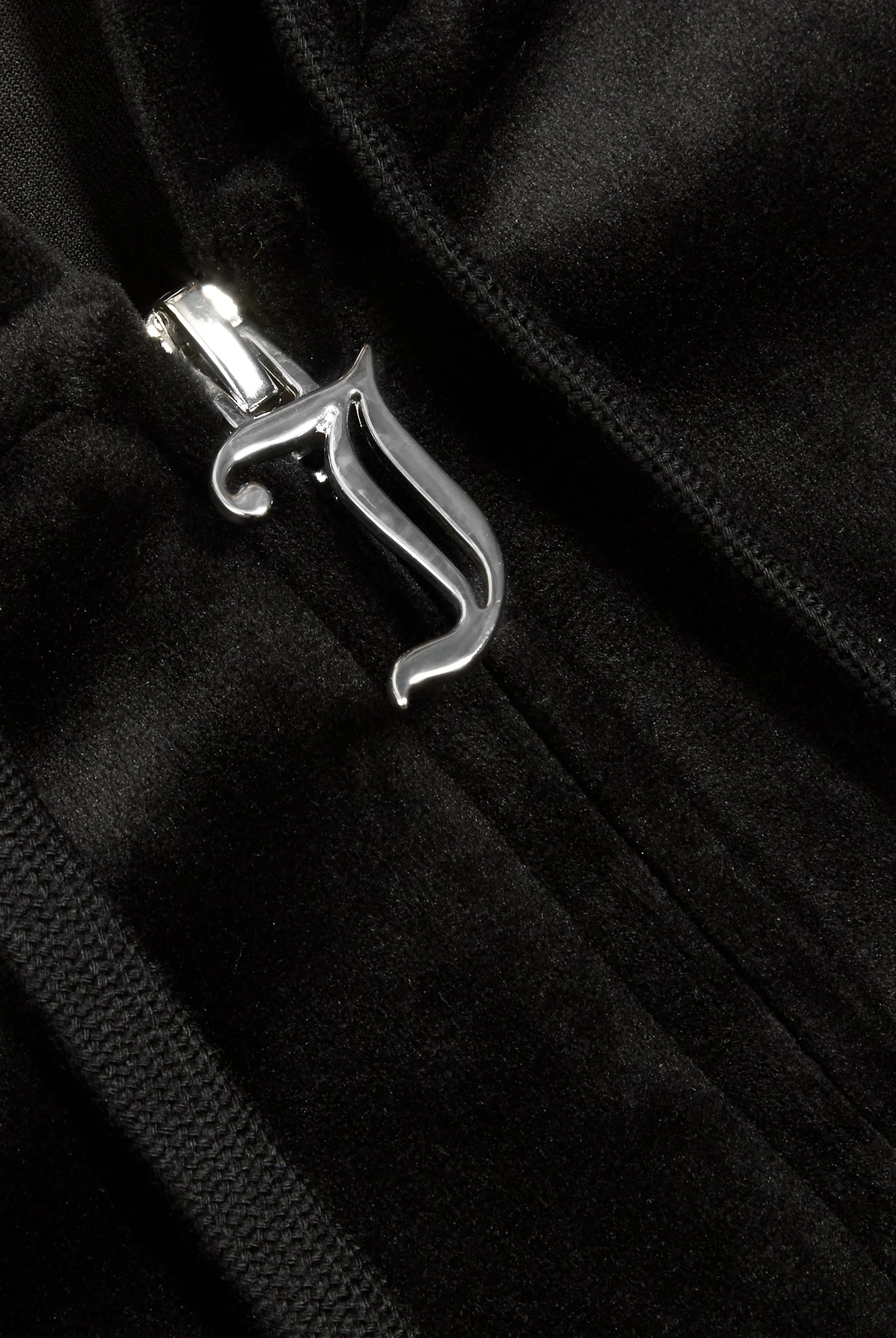 'LEO' BLACK DIAMANTÉ VELOUR ZIP-THROUGH HOODIE