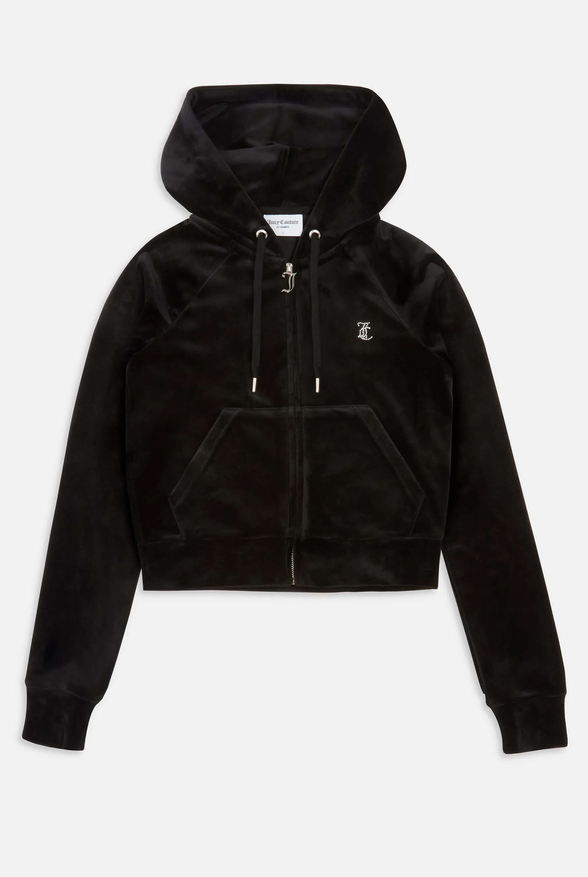 'LEO' BLACK DIAMANTÉ VELOUR ZIP-THROUGH HOODIE