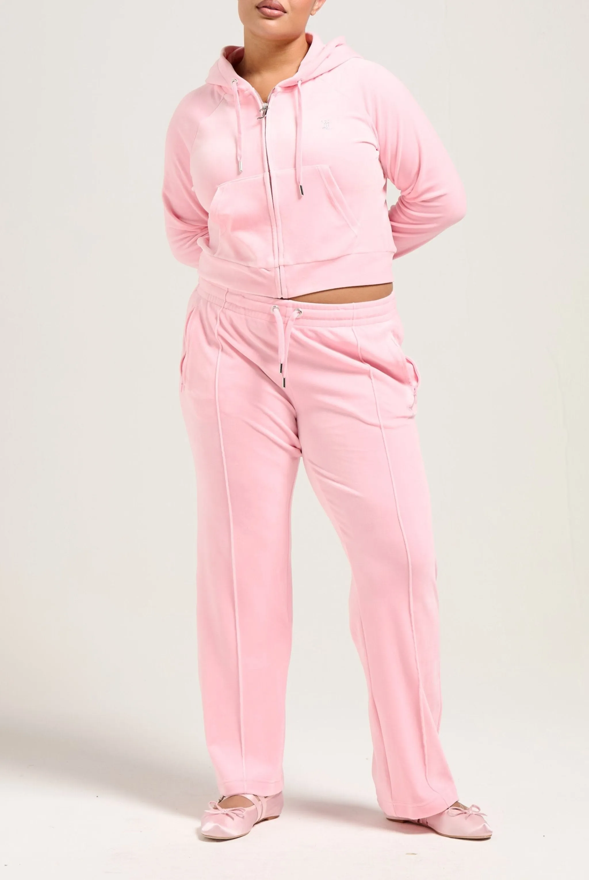'LEO' JUICY PINK DIAMANTÉ VELOUR ZIP-THROUGH HOODIE