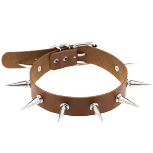 Light Brown PU Leather Spiked Choker