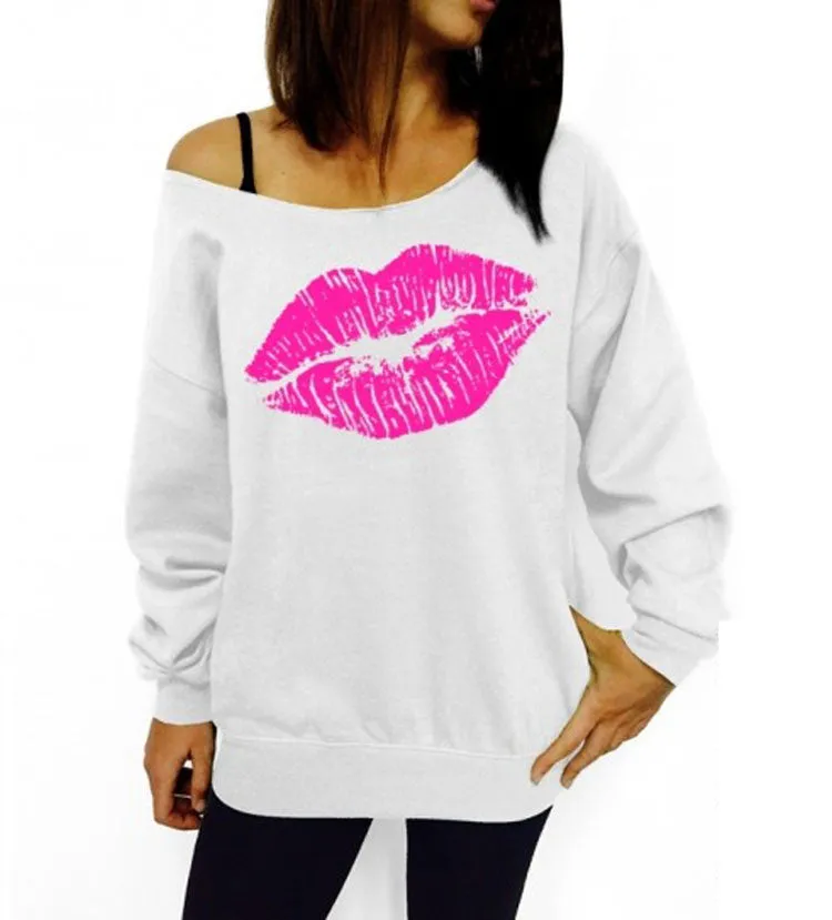 lip Printed Women Blouse One Shoulder Blouses Shirts Punk Body Top Lady Plus Size XL