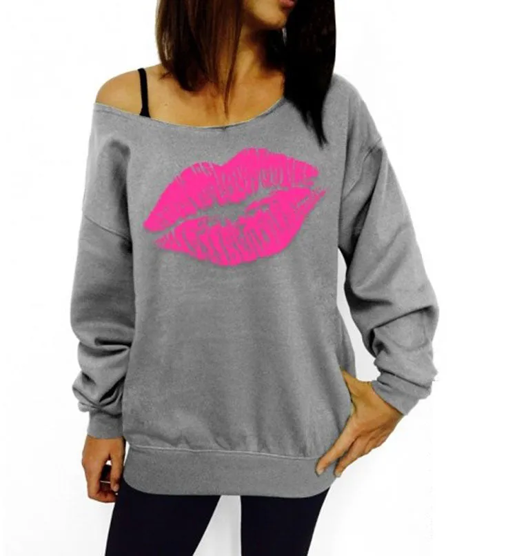 lip Printed Women Blouse One Shoulder Blouses Shirts Punk Body Top Lady Plus Size XL