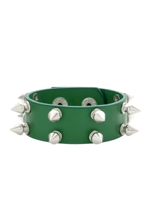 Lucky One Green Faux Leather Bracelet with Spikes