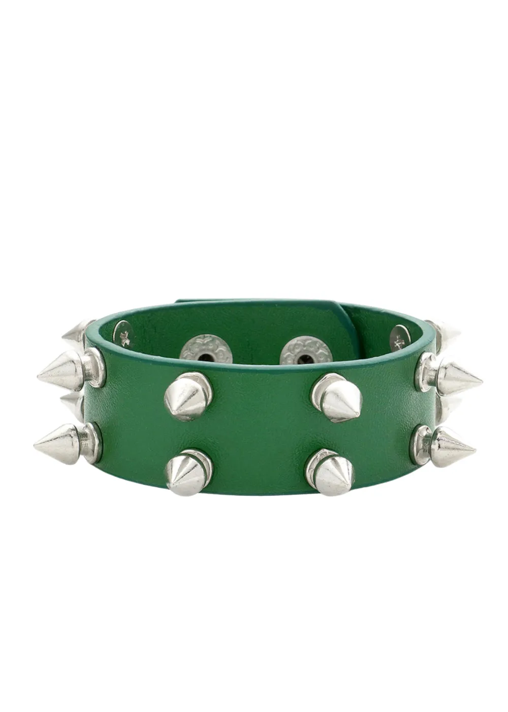 Lucky One Green Faux Leather Bracelet with Spikes