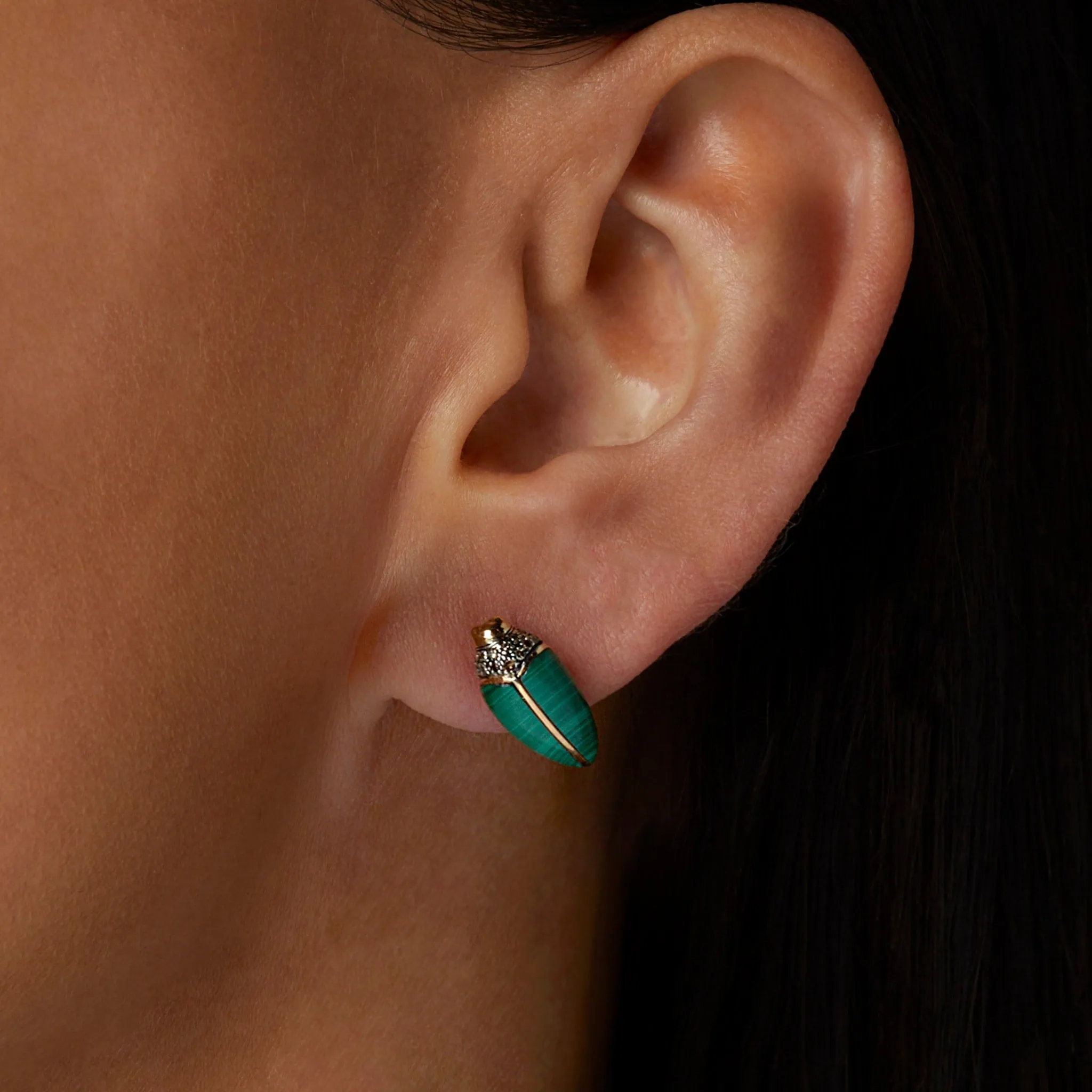 Malachite Mini Scarab Stud
