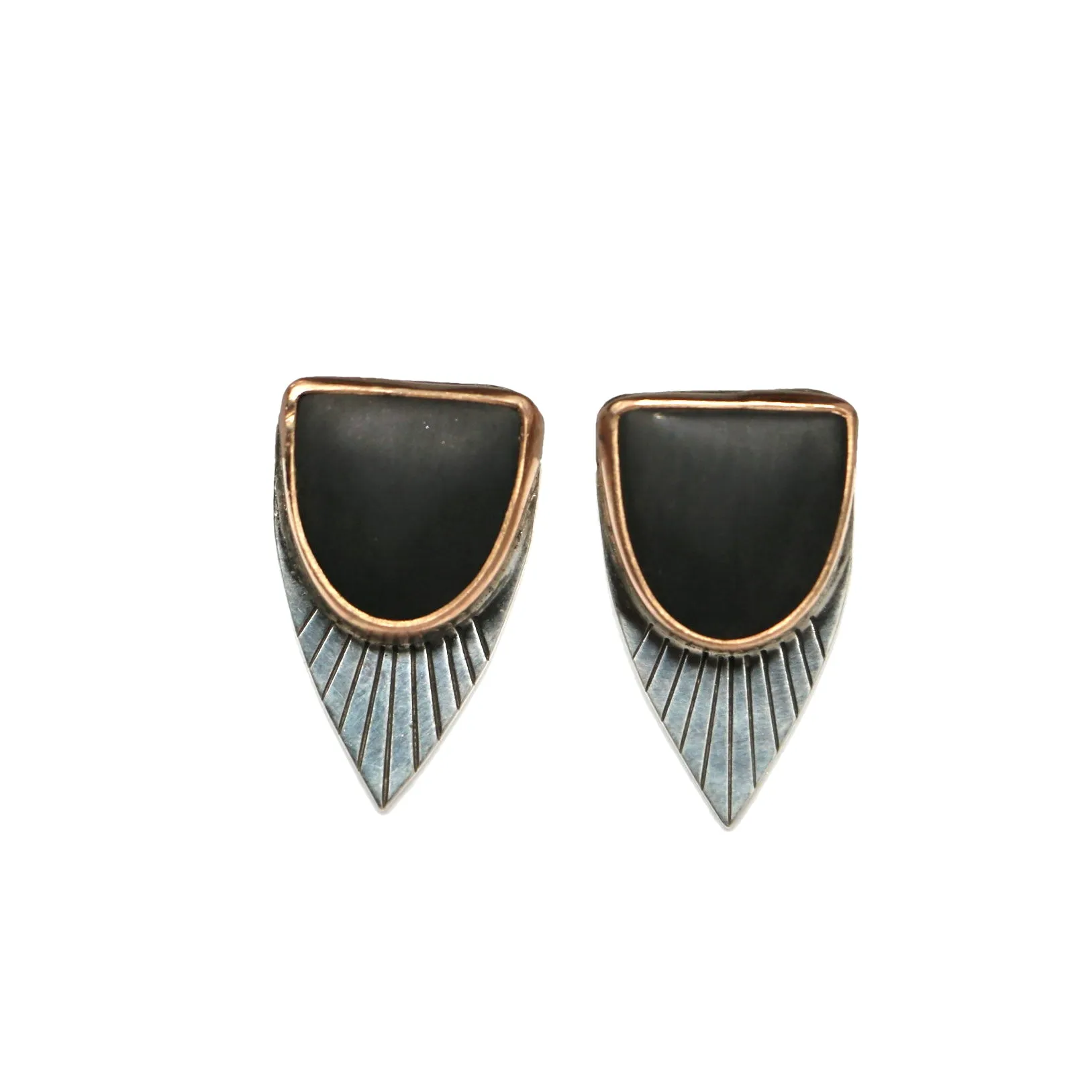 Matte Obsidian Fan Studs #2 - Mixed Metals