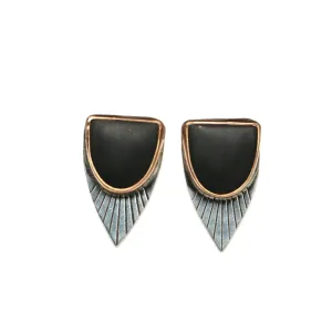 Matte Obsidian Fan Studs #2 - Mixed Metals