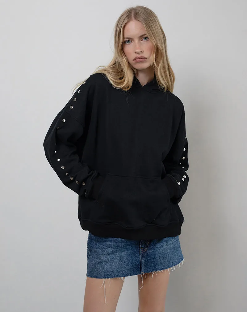 Max Hoodie in Black with Studs