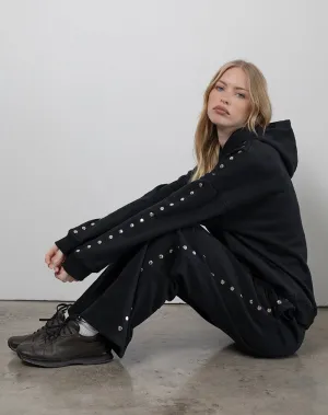 Max Hoodie in Black with Studs