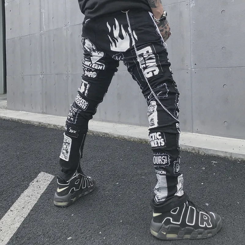Men's Casual Black Jeans 2020 Men Skinny Slim Fit Zip Ripped Distressed Jeans Denim Pants Vintage Long Trousers