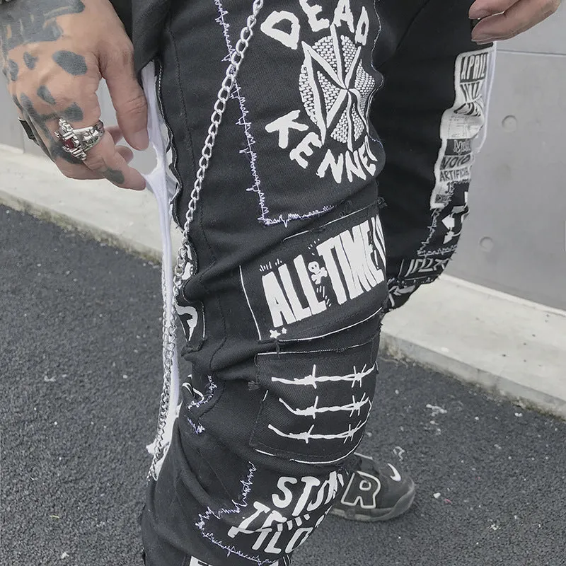 Men's Casual Black Jeans 2020 Men Skinny Slim Fit Zip Ripped Distressed Jeans Denim Pants Vintage Long Trousers