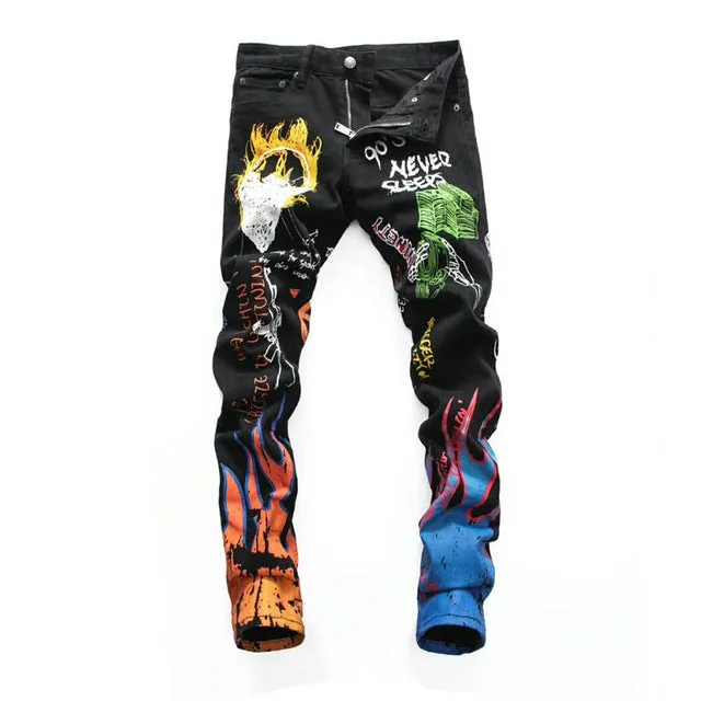 Men's Casual Black Jeans 2020 Men Skinny Slim Fit Zip Ripped Distressed Jeans Denim Pants Vintage Long Trousers