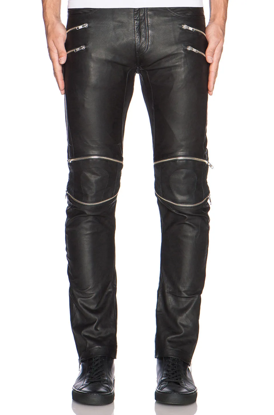 Men’s Slim Fit Leather Pants with Edgy Zipper Accents MP24