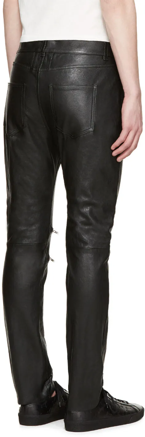 Men's Slim Fit Leather Pants with Knee Zippers MP30