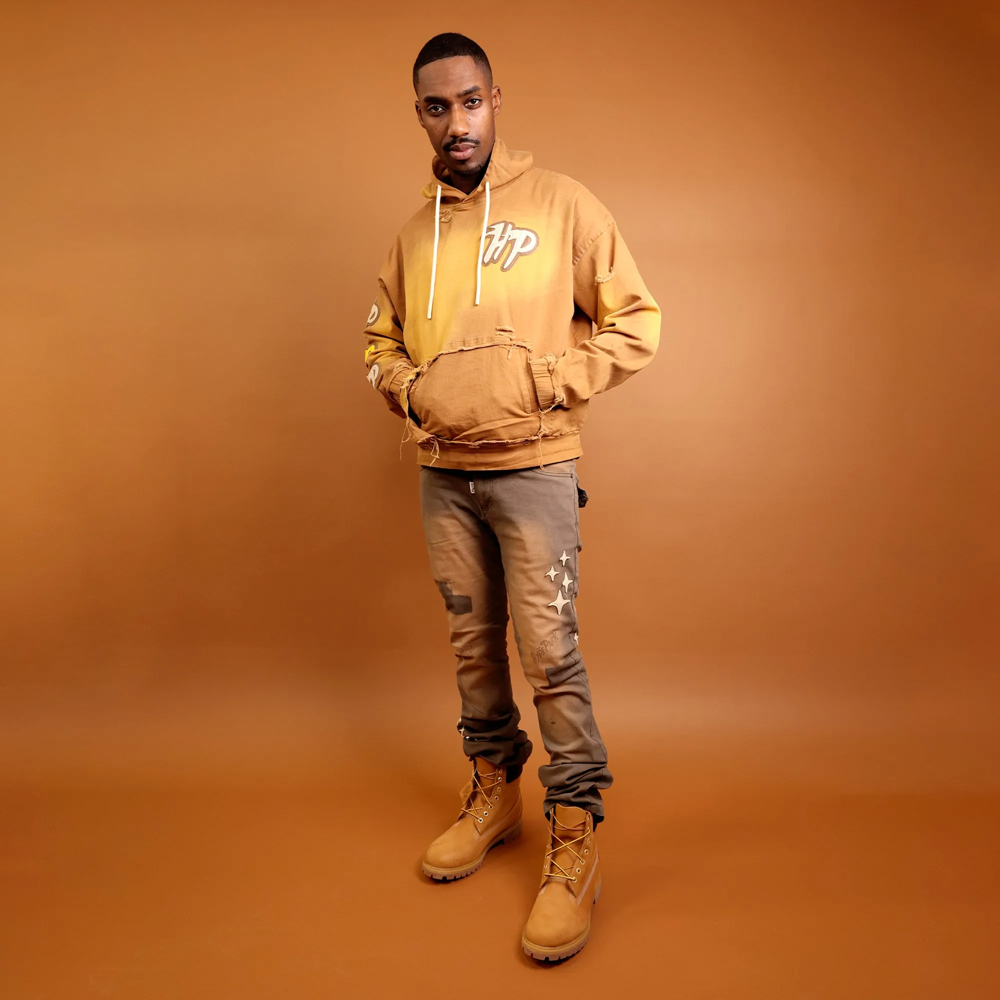 Men's Work Wear Distressed Pull Over Hoodie