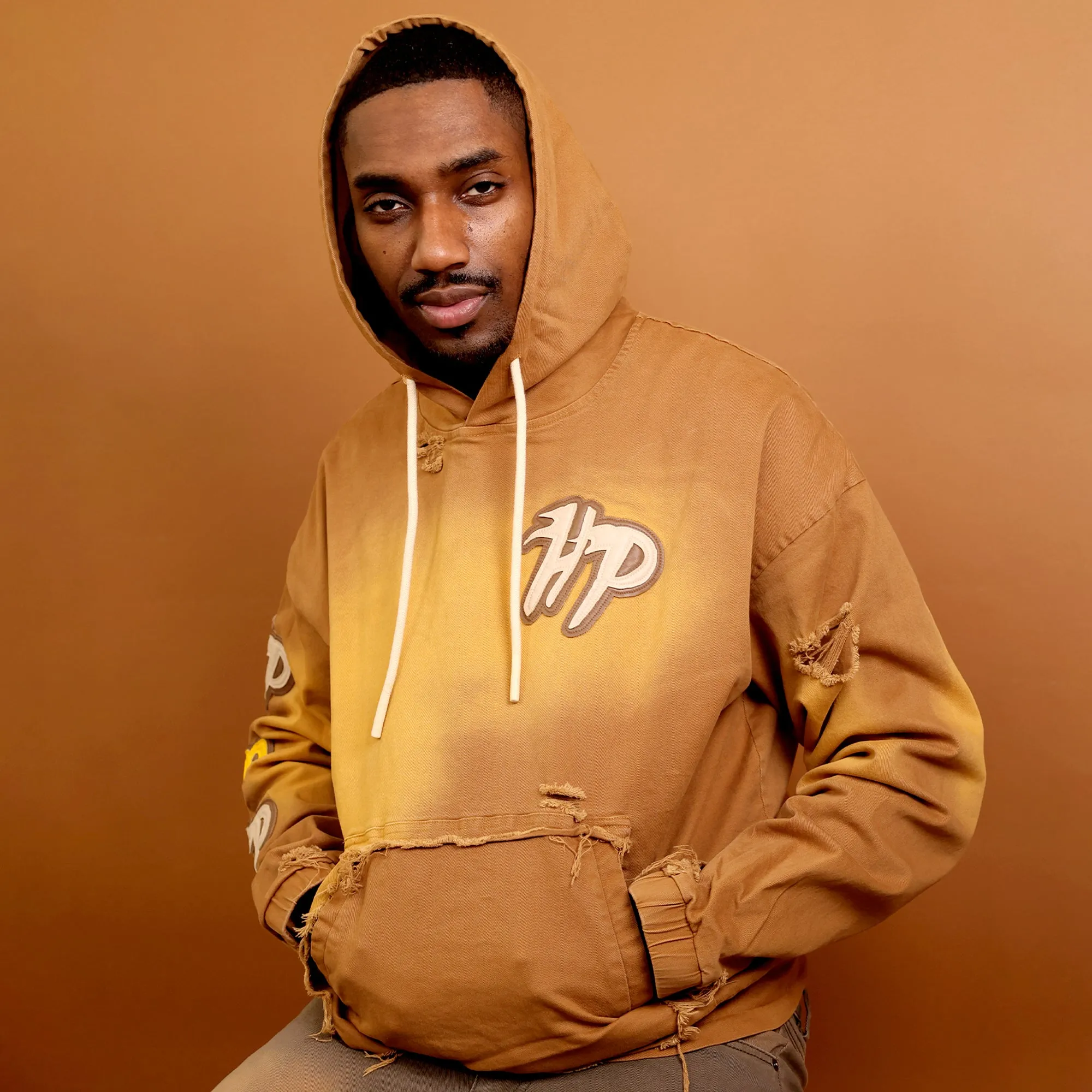 Men's Work Wear Distressed Pull Over Hoodie