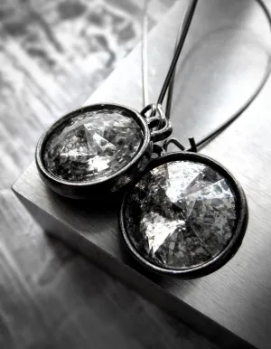 MERCURY - Silver Patina Rivoli Crystal Earrings