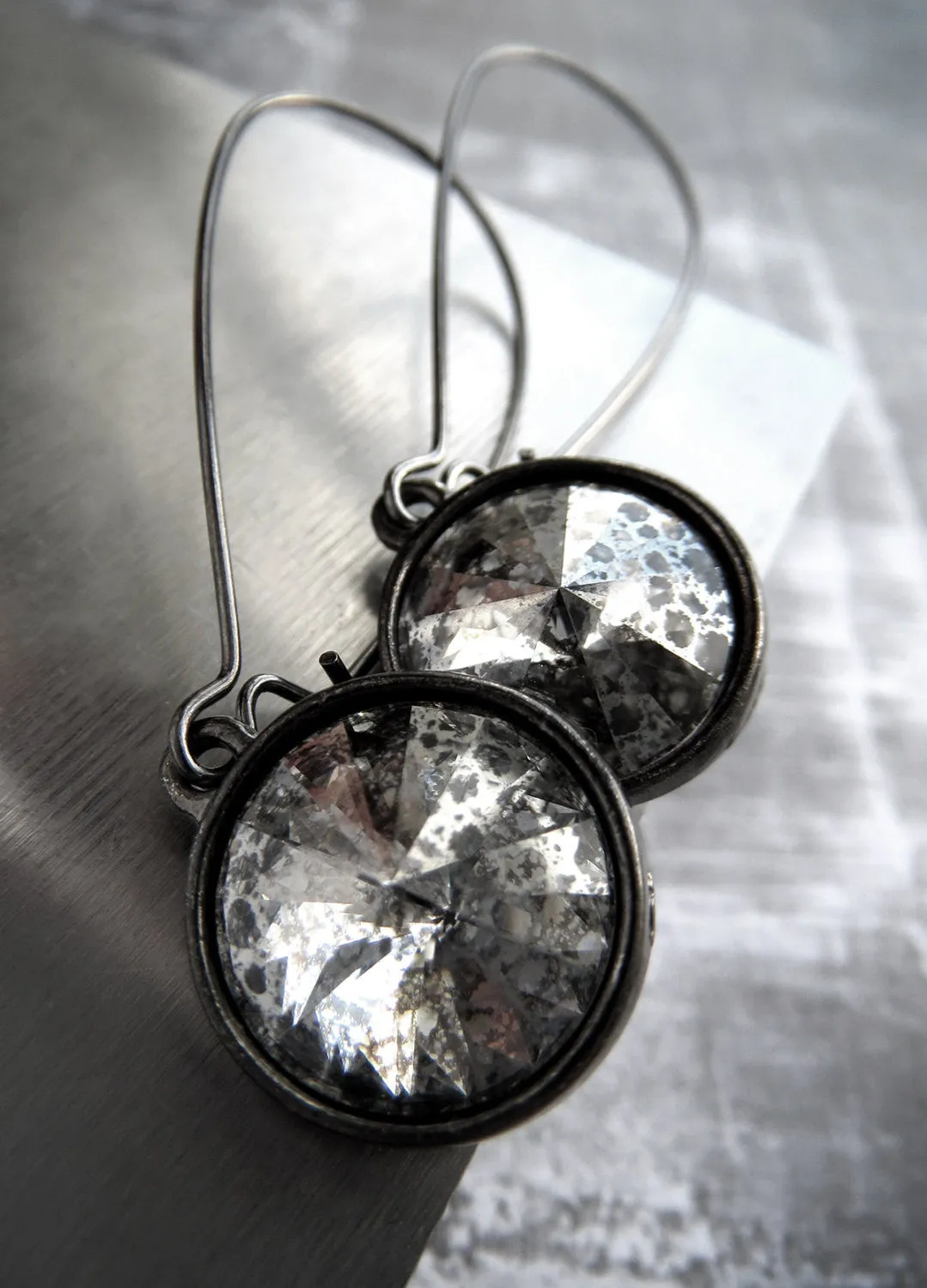 MERCURY - Silver Patina Rivoli Crystal Earrings