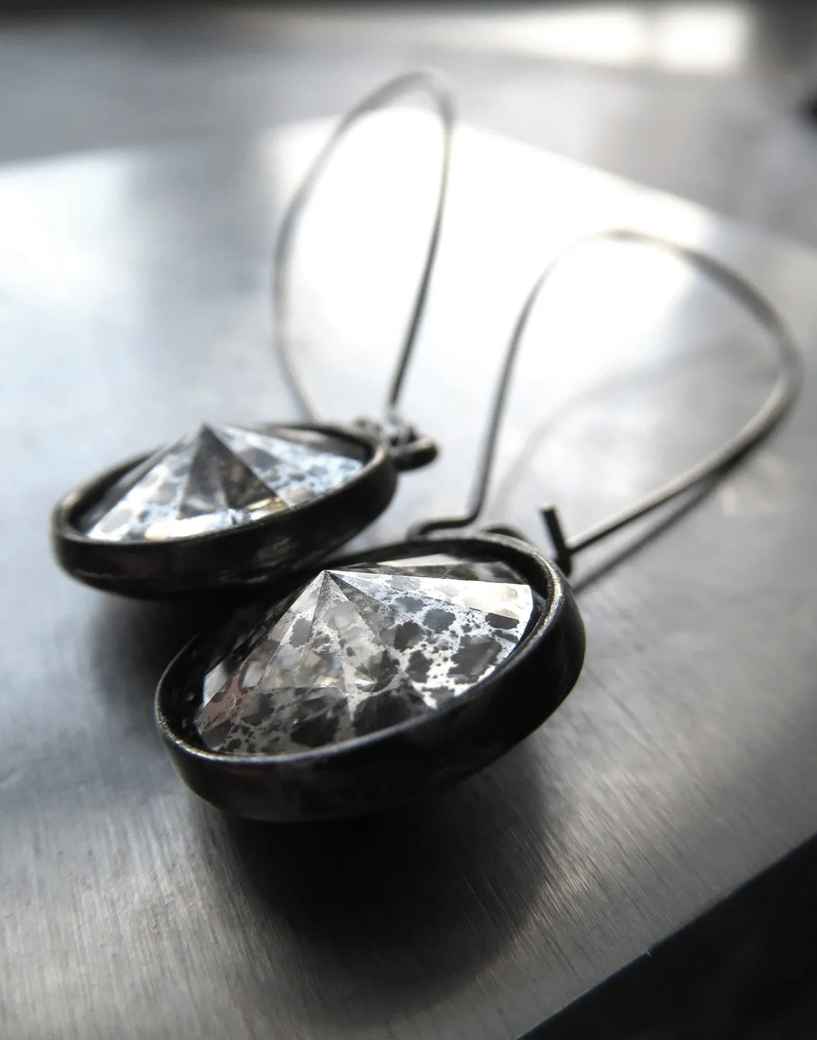 MERCURY - Silver Patina Rivoli Crystal Earrings