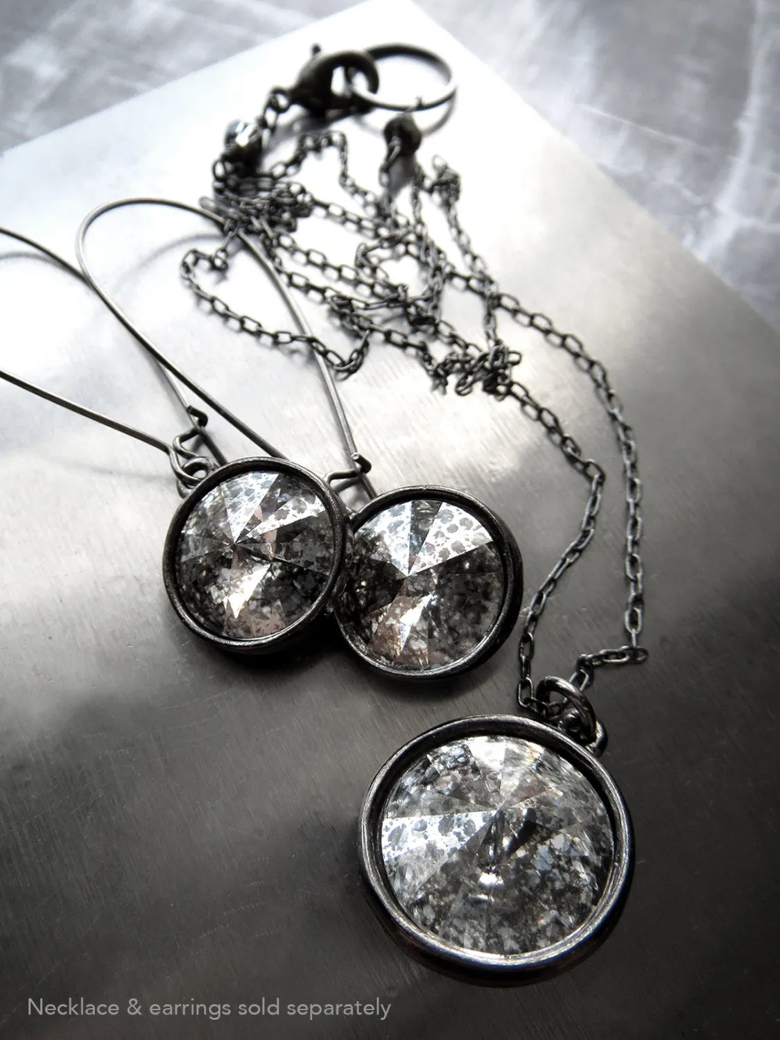 MERCURY - Silver Patina Rivoli Crystal Earrings