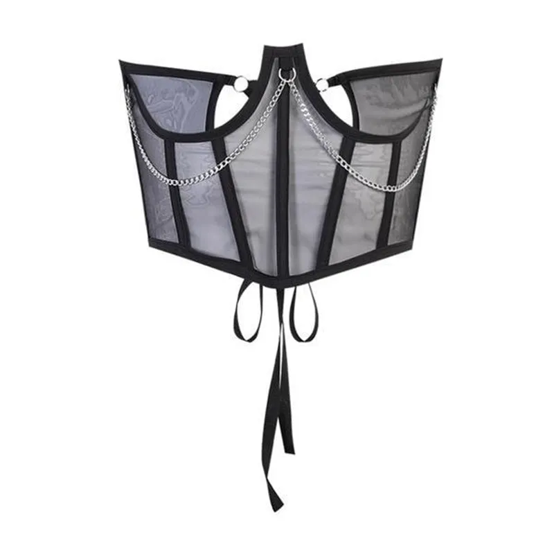 Mesh Stitching Chain Strap Corset UB2477