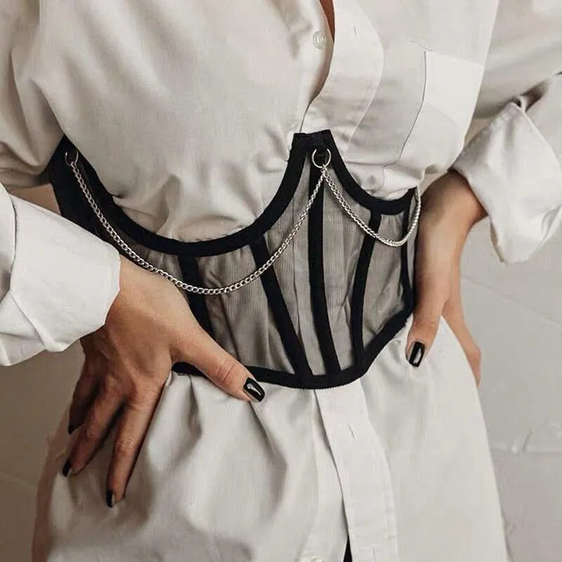 Mesh Stitching Chain Strap Corset UB2477