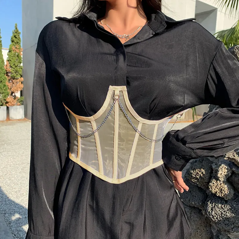 Mesh Stitching Chain Strap Corset UB2477