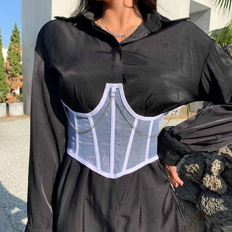 Mesh Stitching Chain Strap Corset UB2477