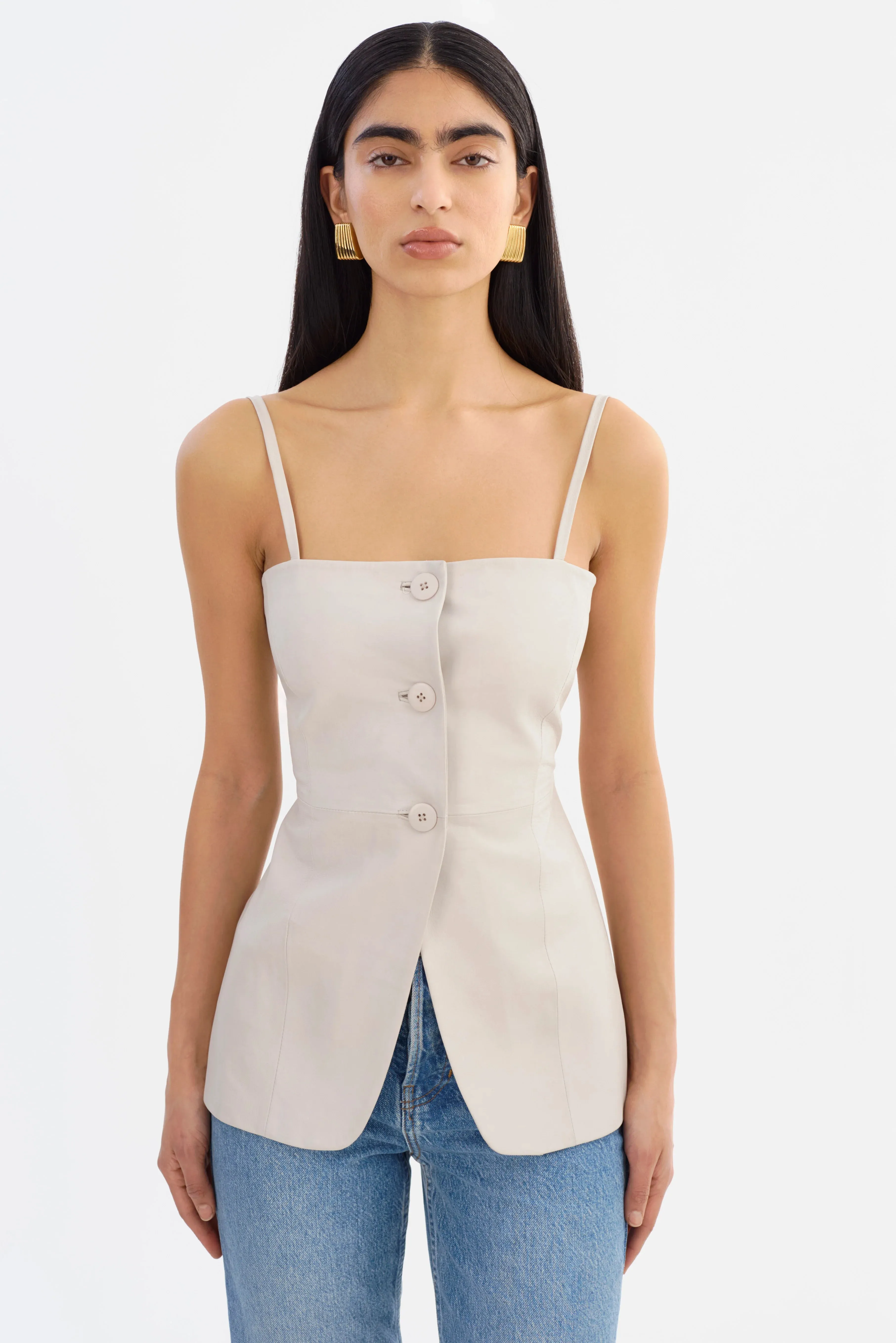 Milana Leather Biege Tunic Bustier