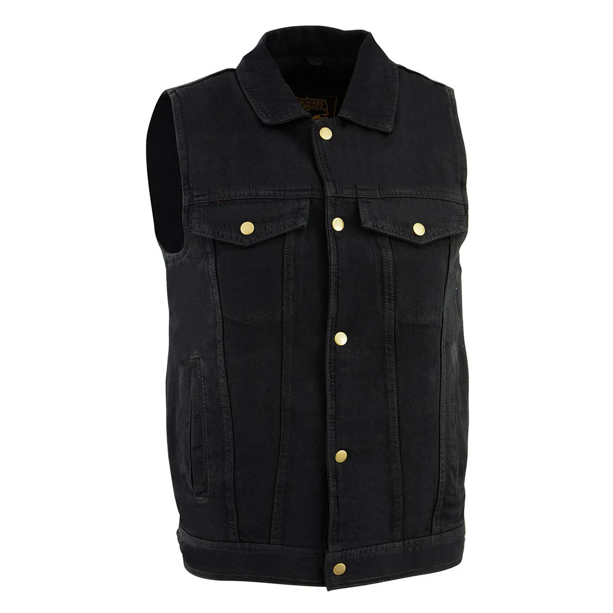Milwaukee Leather DM1331 Men's Black Snap Front Denim Vest with Shirt Style Collar