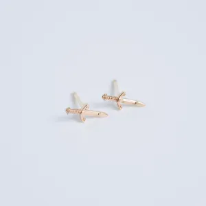 Mini Dagger Sword Stud Earrings in 14 Karat Yellow Gold
