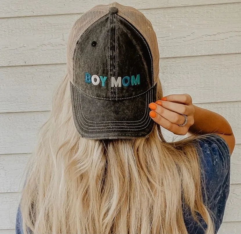 Mom hats Boy mom Girl mom Embroidered distressed womens trucker caps Personalizable