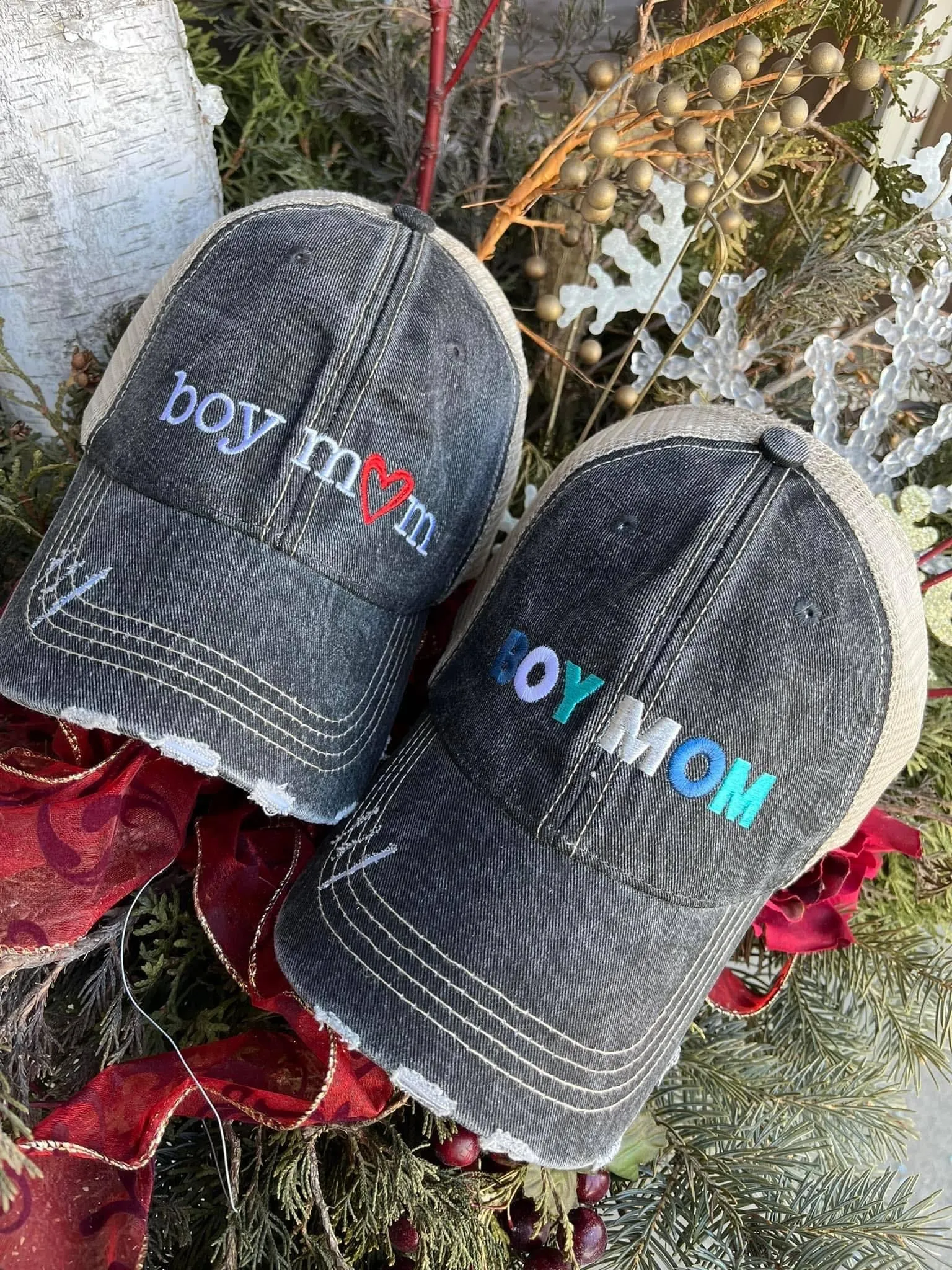 Mom hats Boy mom Girl mom Embroidered distressed womens trucker caps Personalizable