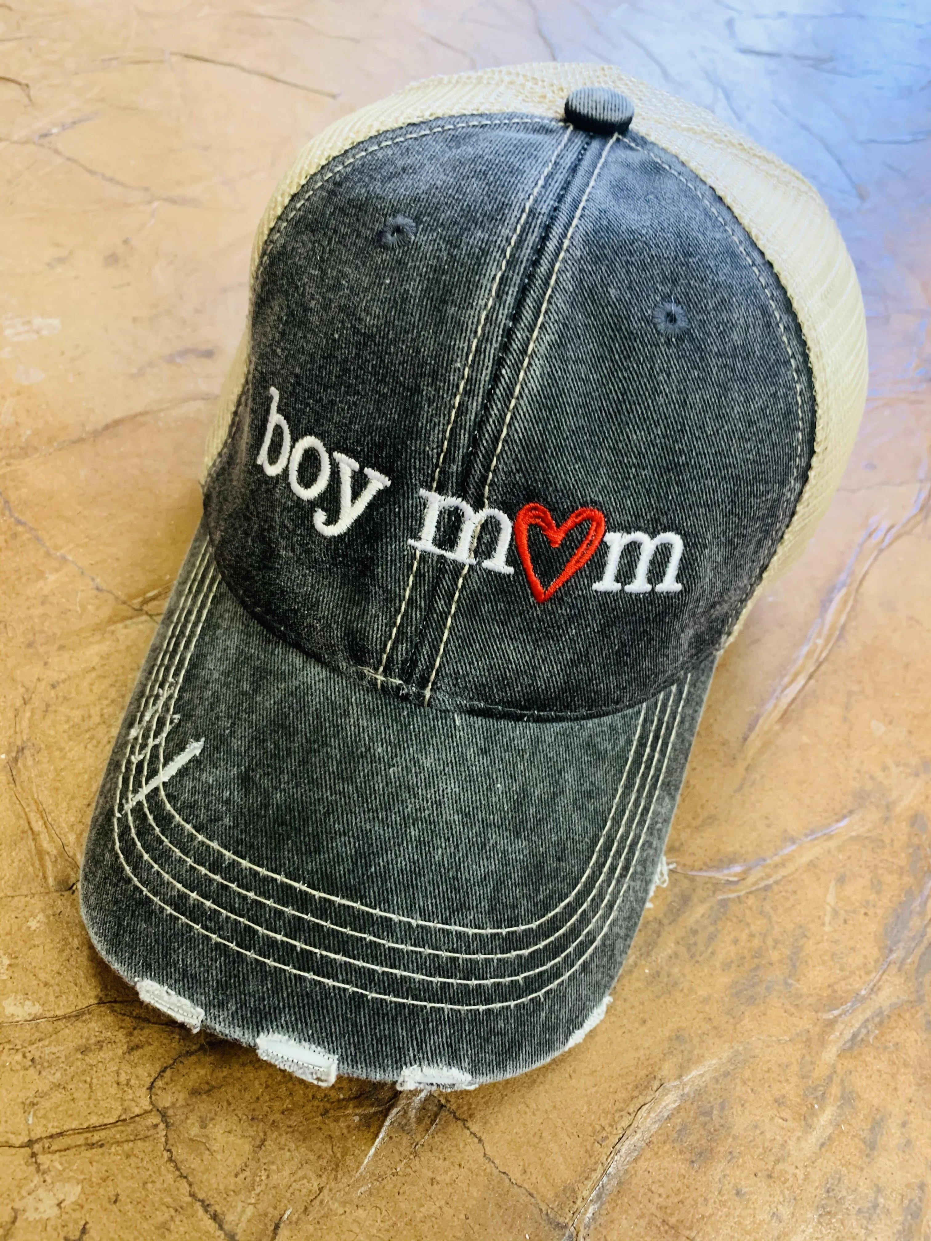 Mom hats Boy mom Girl mom Embroidered distressed womens trucker caps Personalizable