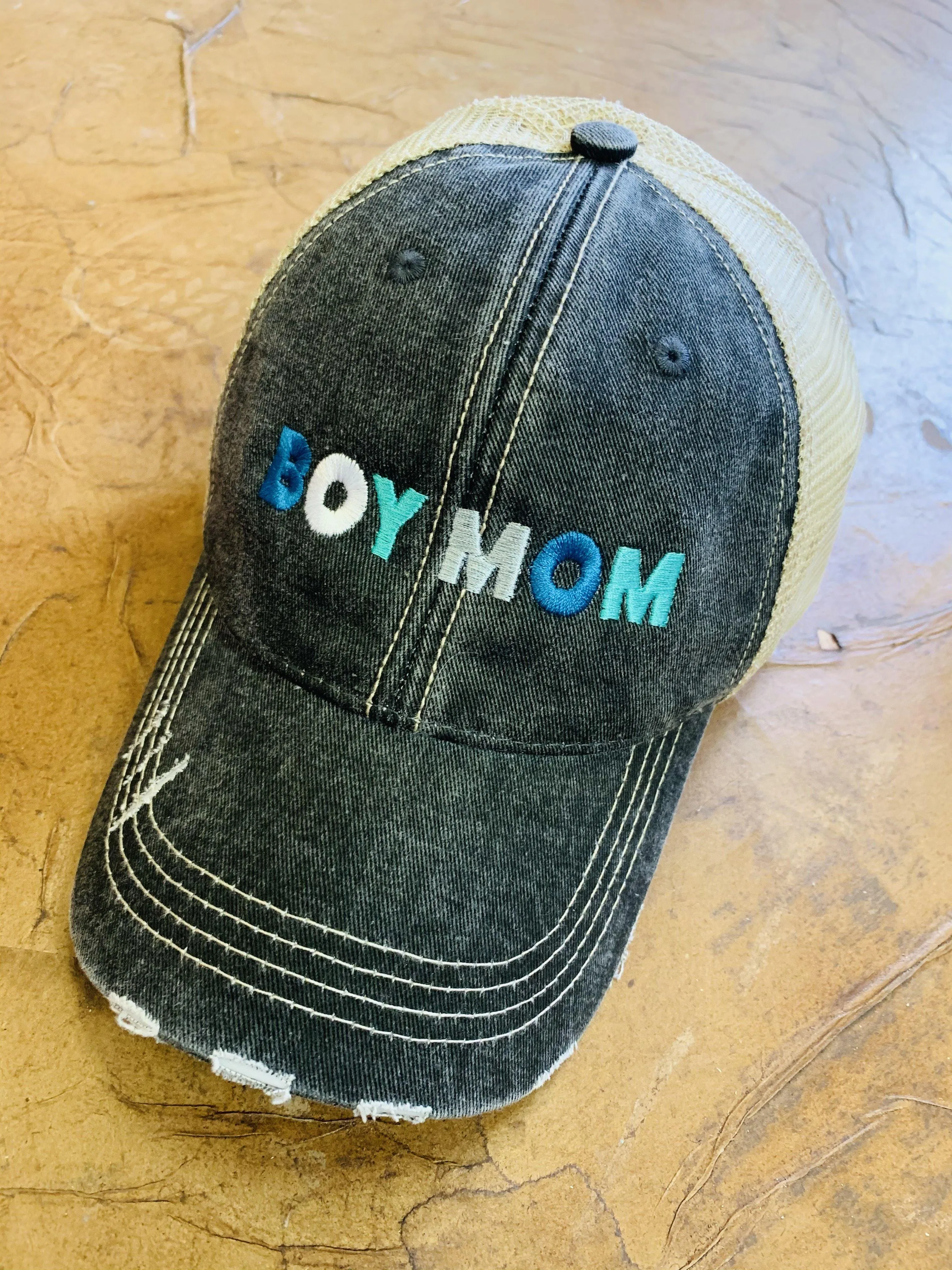 Mom hats Boy mom Girl mom Embroidered distressed womens trucker caps Personalizable