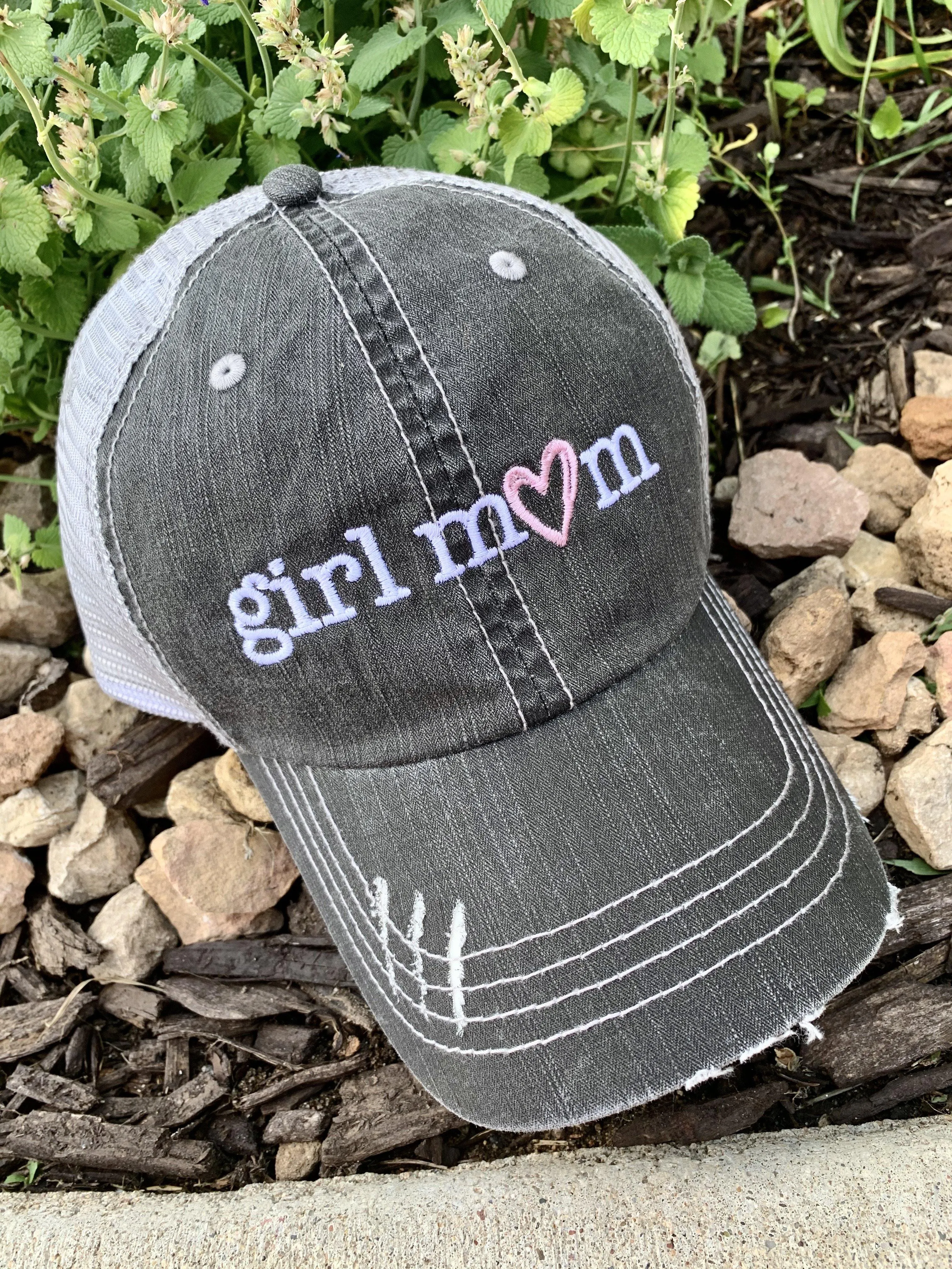Mom hats Boy mom Girl mom Embroidered distressed womens trucker caps Personalizable