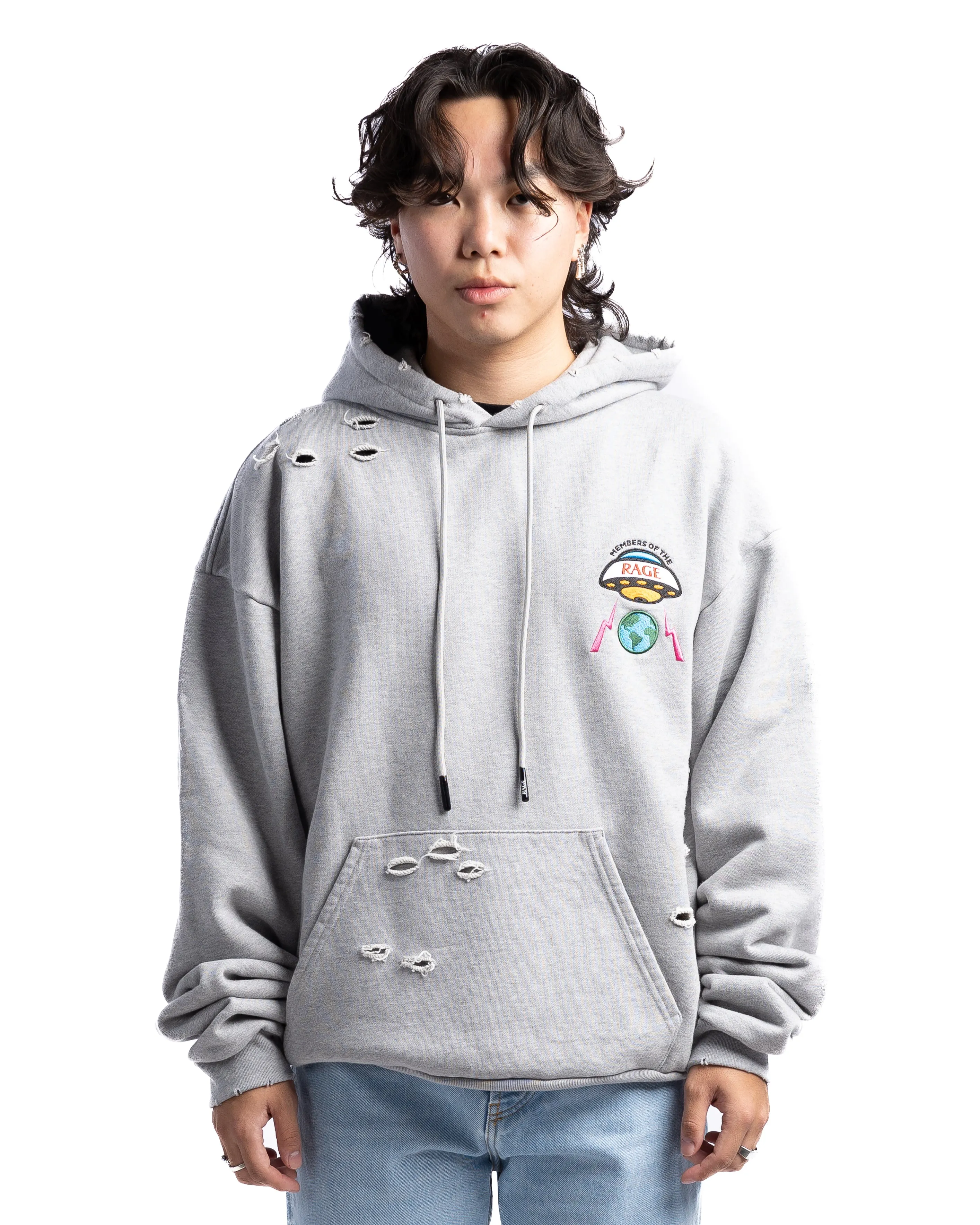 MOTR Small Logo Distressed Hoodie Heather Grey