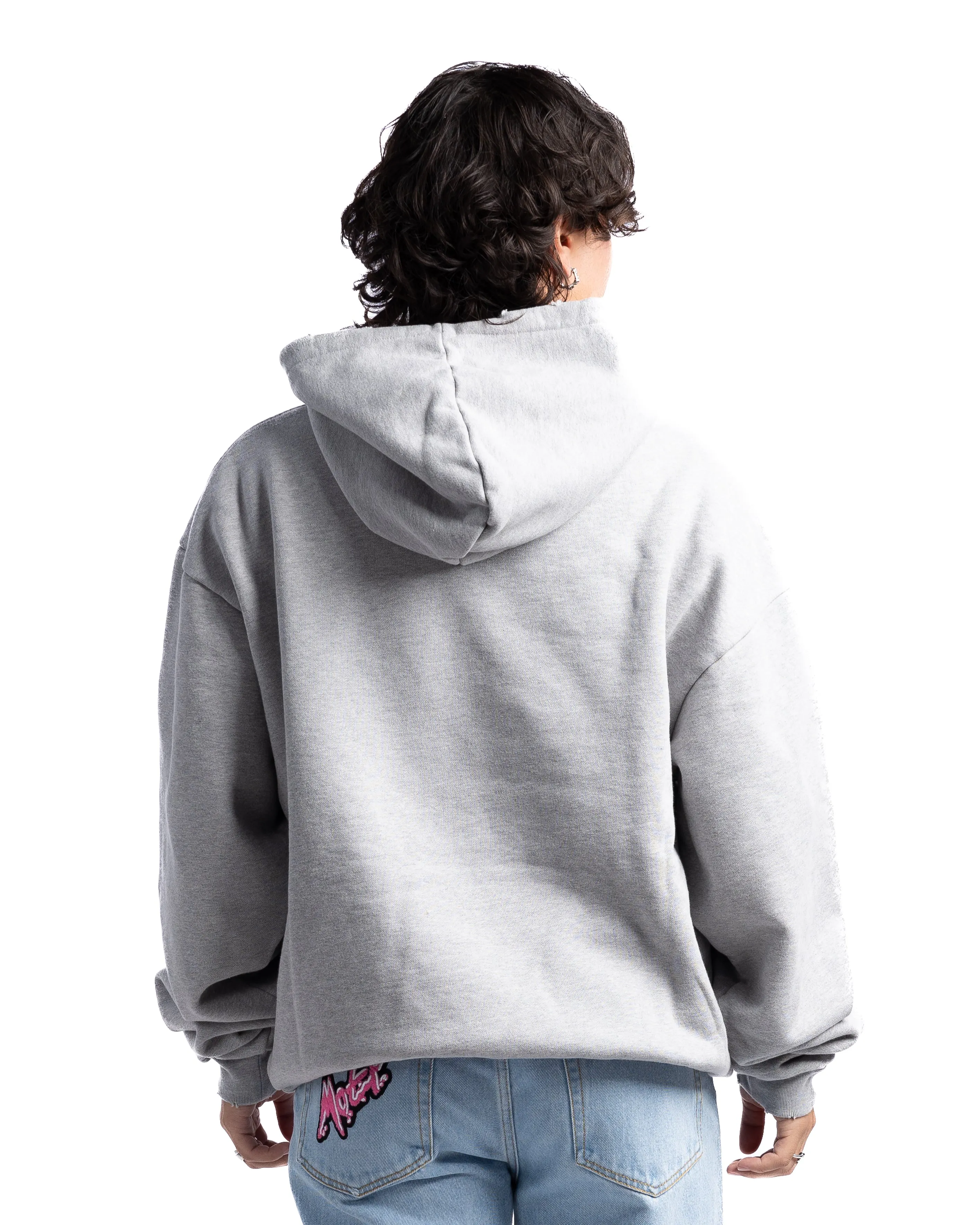 MOTR Small Logo Distressed Hoodie Heather Grey