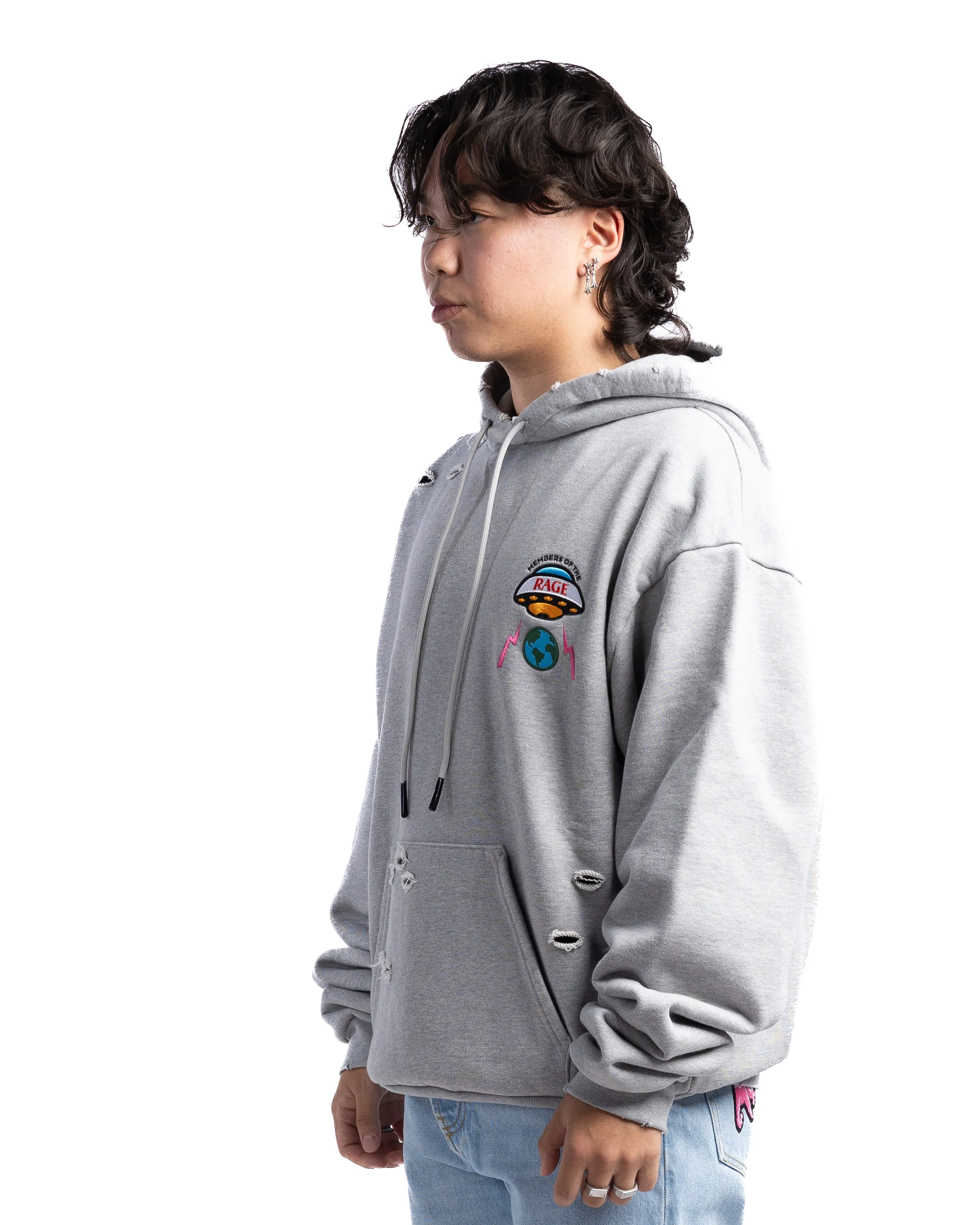 MOTR Small Logo Distressed Hoodie Heather Grey