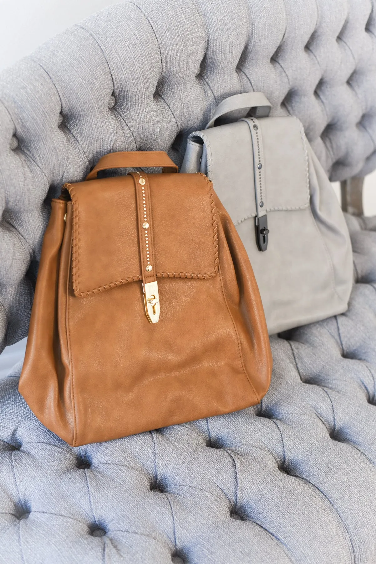 Olive Studded Whipstitch Backpack