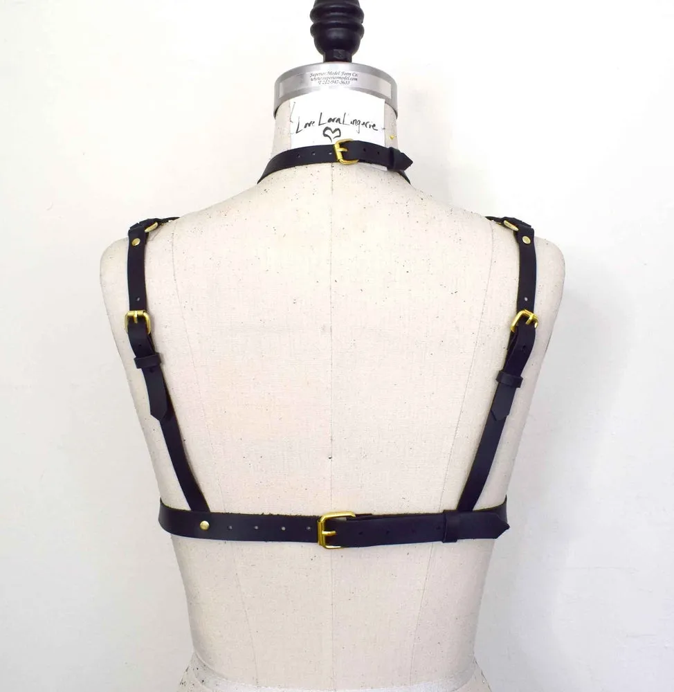 Olivia Strappy Leather Harness Bra