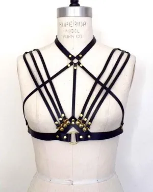 Olivia Strappy Leather Harness Bra